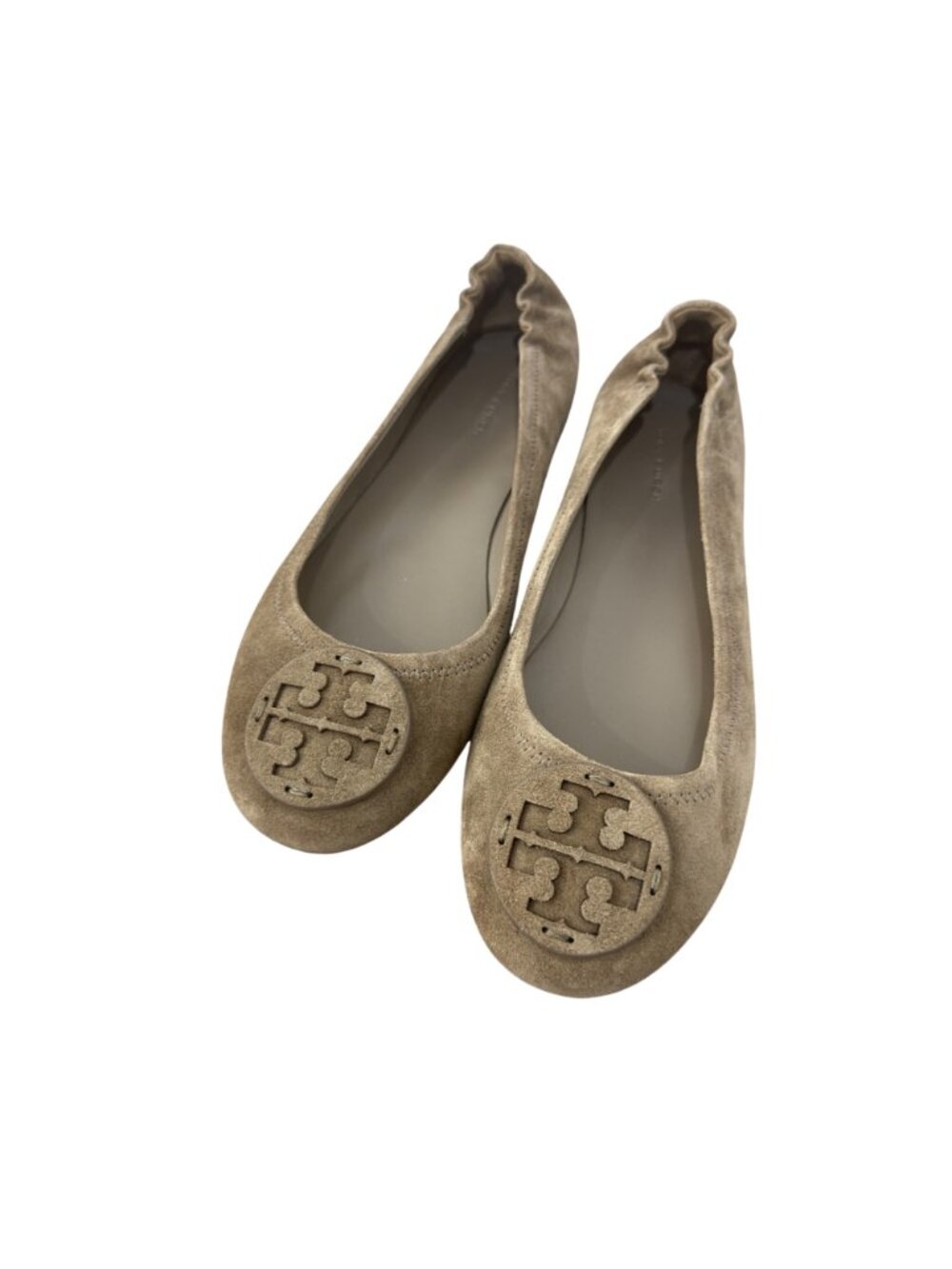 Tory Burch Minnie Travel Suede Ballet Flats Beige Logo Detail Women Size 9.5M - Picture 13 of 16